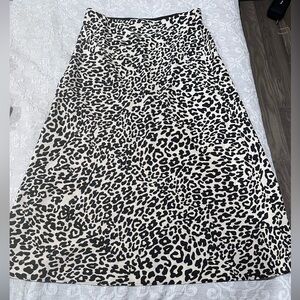 LOFT Black and Beige Animal Print A-Line Midi Skirt NWOT Size Medium